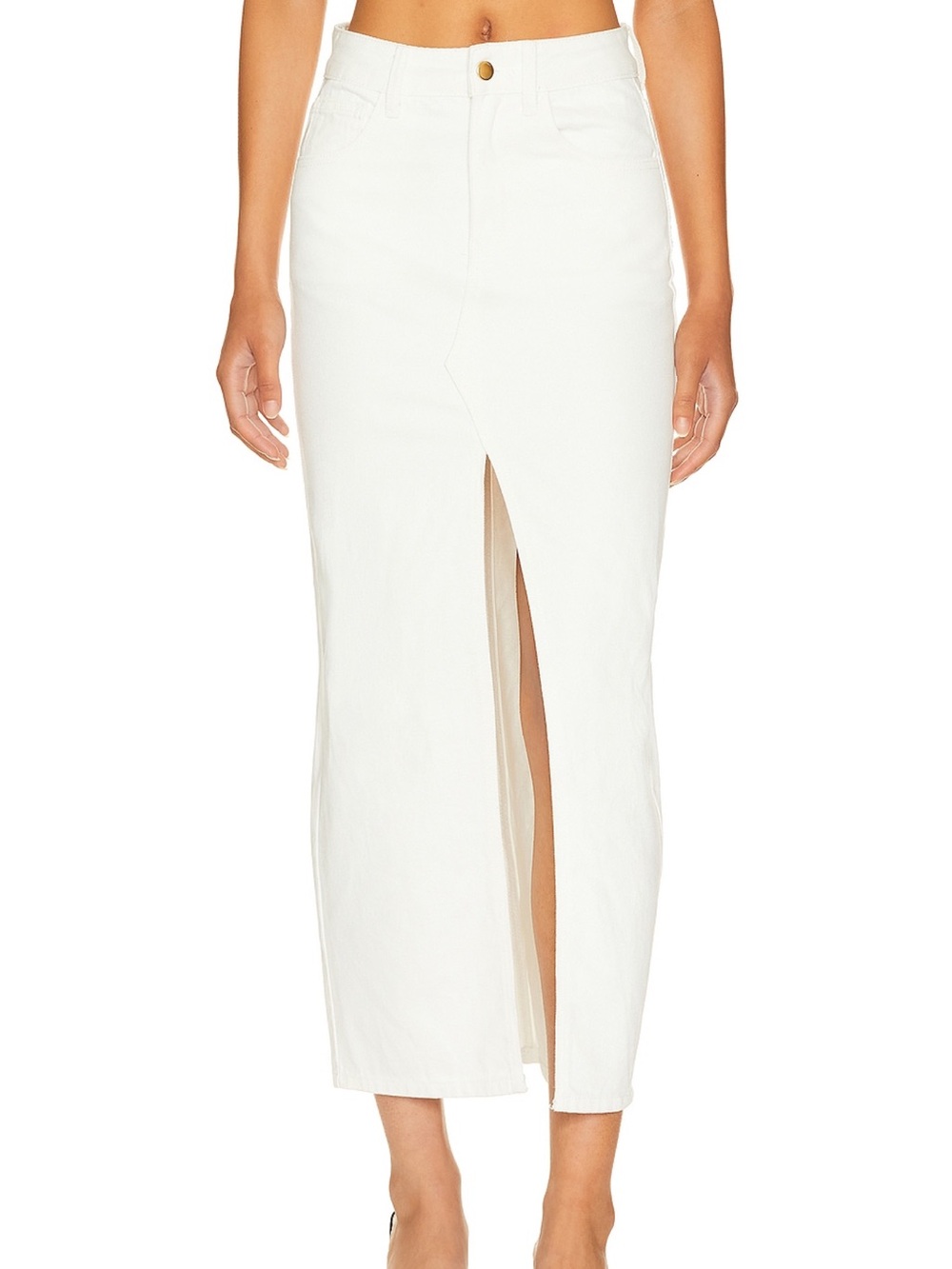Revolve SNDYS White Denim Midi Skirt